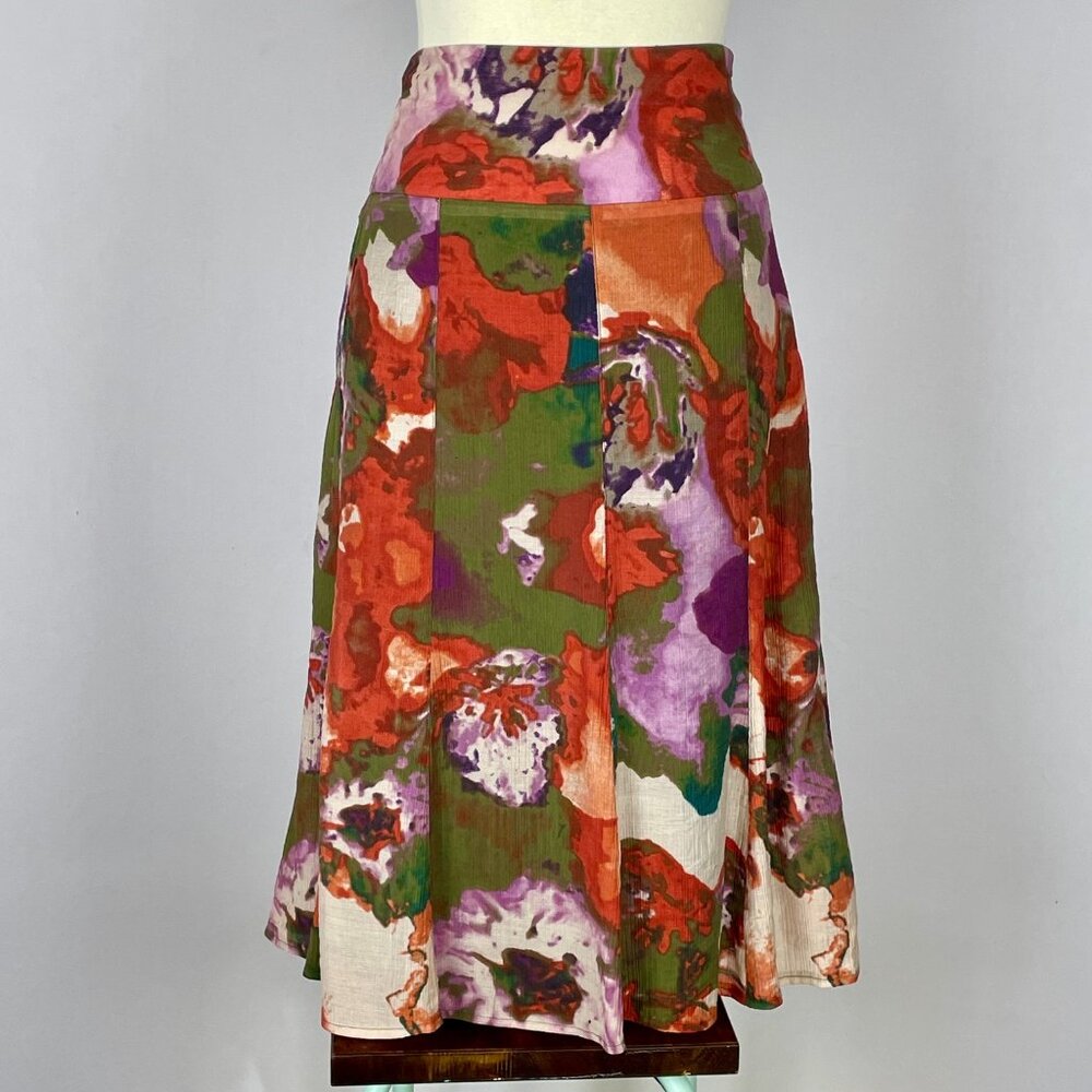 Worthington Midi Skirt Sz 14 Purple Olive Orange Abstract Forest Fairy Boho